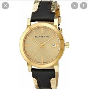 Burberry check pattern leather strap watch BU9032
